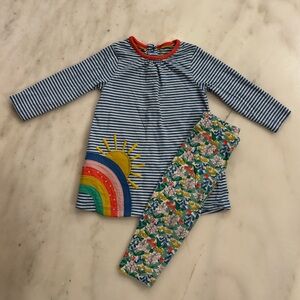 Baby Boden Rainbow Dress with Liberty Floral Print Leggings